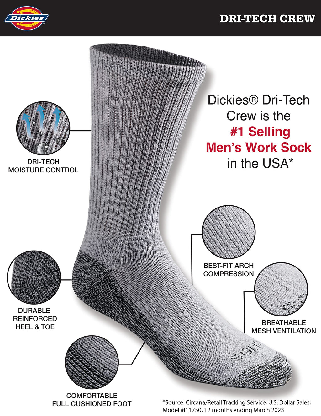 Dickies Men's Dri-tech Original Moisture Control Crew Socks, Available in M-xxl (6, 12, 18 Pairs) Jansha Store
