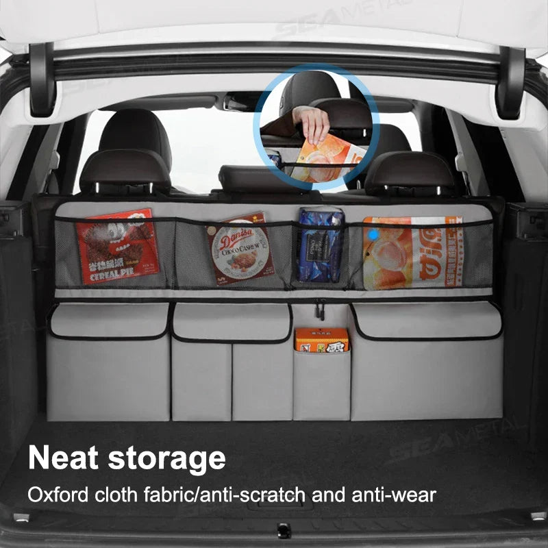 9-Pocket Car Seat Back Organizer Wear-Resistant Oxford Cloth Gray OBA