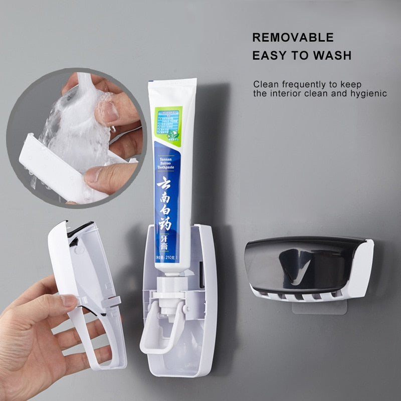 Automatic Toothpaste Dispenser Wall Mount Dust-proof Toothbrush Holder Wall Mount Storage Rack Bathroom Accessories Set Squeezer CAN