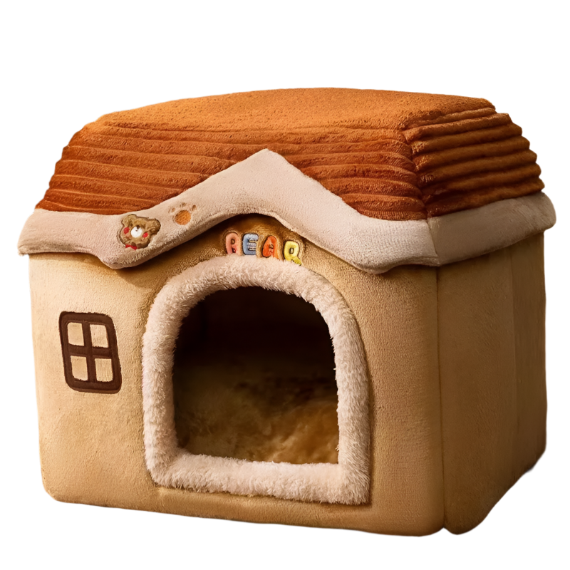 Foldable Soft Pet House And Bed Detachable Cave-Style Nest Brown LPO