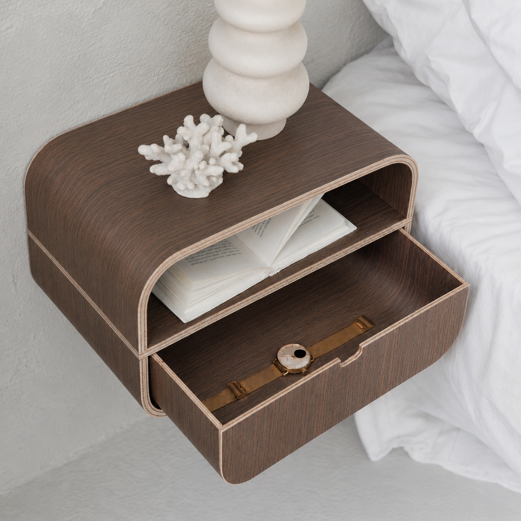 Floating Nightstand with Drawer, Minimalist Wall Mounted Oak Bedside Table Valiai
