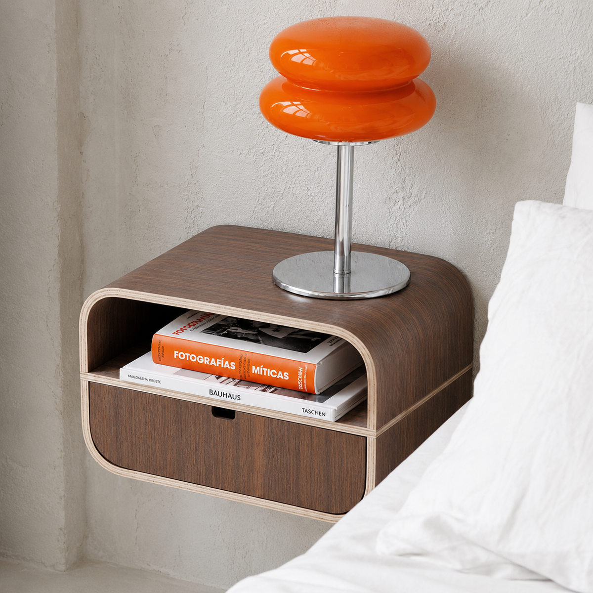 Floating Nightstand with Drawer, Minimalist Wall Mounted Oak Bedside Table Valiai