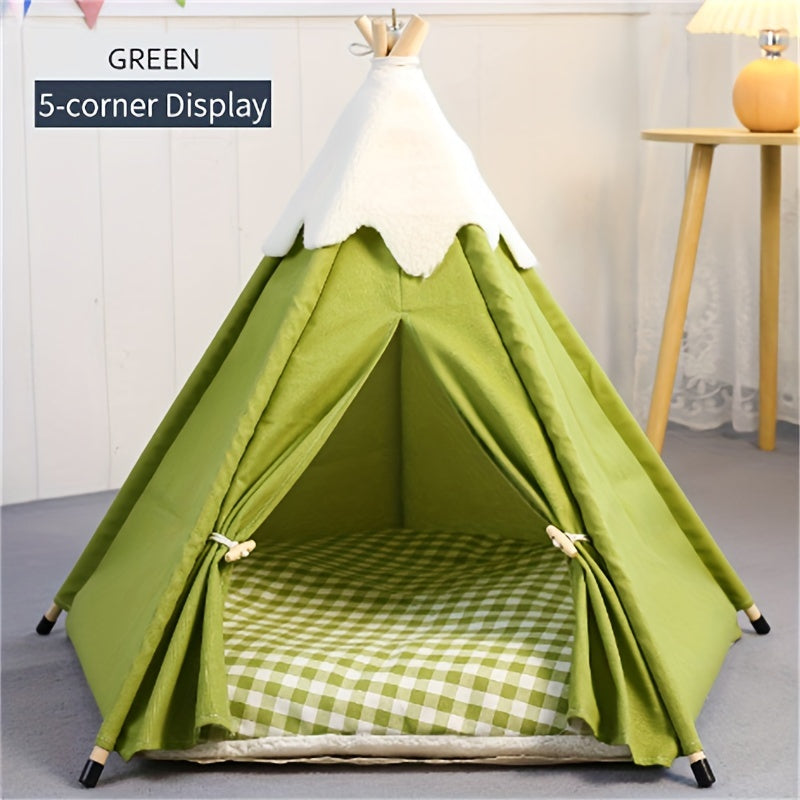 Wooden Cat Villa Tent with Bed LPT