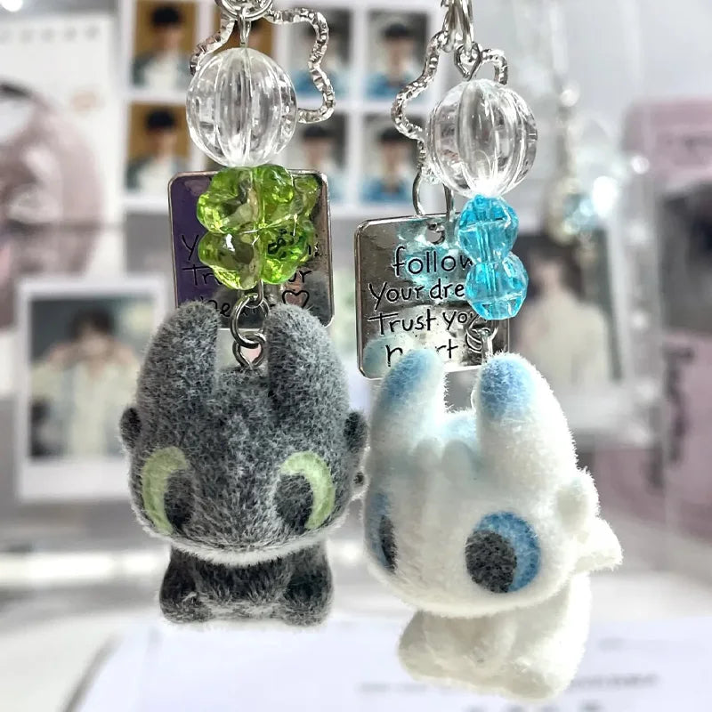 Cute Potdemiel Toothless And Light Fury Flocked Plush Cartoon Bag Pendant Keychain Decoration Doll Trendy Toys Surprise Gifts Jansha Store