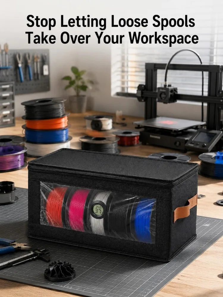 3D Printer Filament Storage Box Non Woven Foldable Organizer With Hygrometer Clear Window For Home Office 3D Printing Workspace Jansha Store