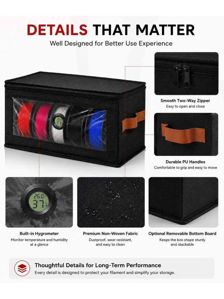 3D Printer Filament Storage Box Non Woven Foldable Organizer With Hygrometer Clear Window For Home Office 3D Printing Workspace Jansha Store