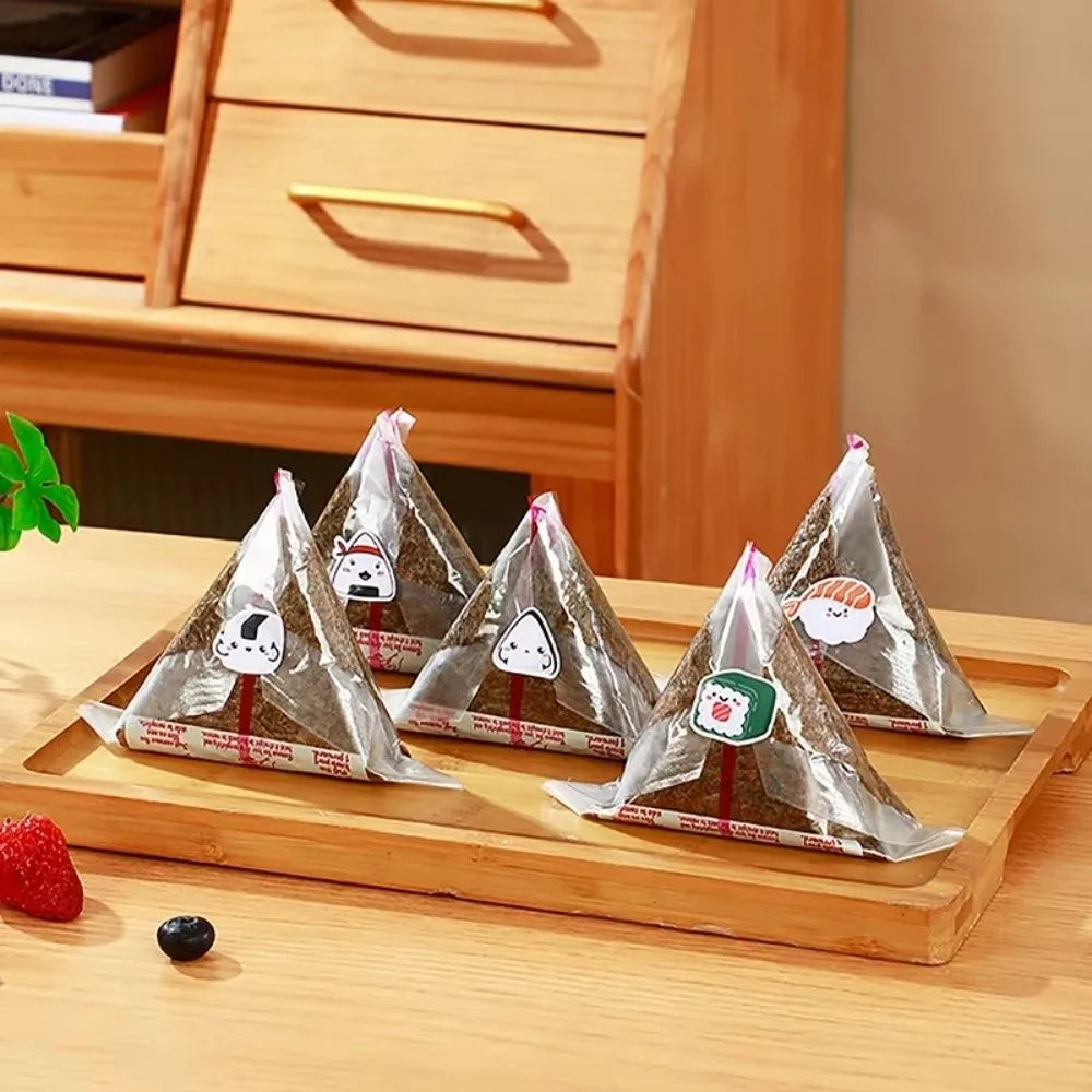 100Pcs PP Disposable Triangle Rice Ball Packing Bag Seaweed Onigiri Sushi Bag Onigiri Double Layers Wrap Plastic Bags Jansha Store